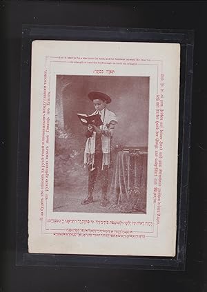 [Sheet from a century old book with photo of boy in phylacteries (Tefillin) and on verso four Jew...