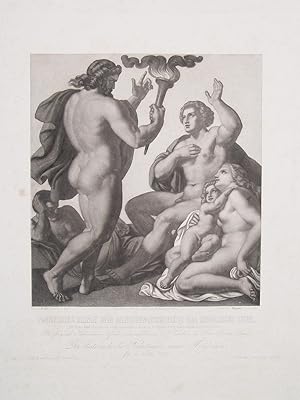 Imagen del vendedor de Prometheus bringt dem Menschengeschlechte das himmlische Licht. (Eckbild des Rahl'schen Frieses fr die Universitt zu Athen)" originales Schabkunstblatt (Mezzotinto-Radierung)/mezzotint ca.26x24cm (Darstellung/Image size) a la venta por Kunsthandel & Antiquariat Magister Ru