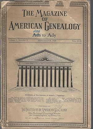Image du vendeur pour The Magazine of American Genealogy; Ada to Ady; Volume 1, No. 2: September, 1929 mis en vente par Dorley House Books, Inc.
