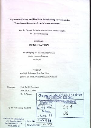 Bild des Verkufers fr Agrarentwicklung und lndliche Entwicklung in Vietnam im Transformationsproze zur Marktwirtschaft Dissertation zum Verkauf von books4less (Versandantiquariat Petra Gros GmbH & Co. KG)