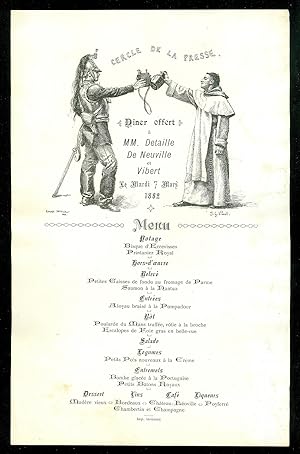 Menu for Dinner Honoring Academic Painters Edouard Detaille De Neuville and T. G. Vibert at the C...