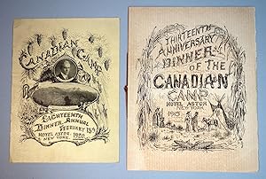 Two (2) menus for the Canadian Camp Annual Dinners Hotel Astor, New York, 1915 and 1920.