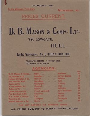 Prices Current B.B. Mason et Compy. Lt