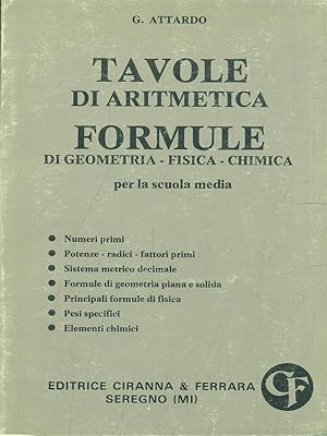 Bild des Verkufers fr Tavole di aritmetica e formule di geometria fisica chimica zum Verkauf von Librodifaccia