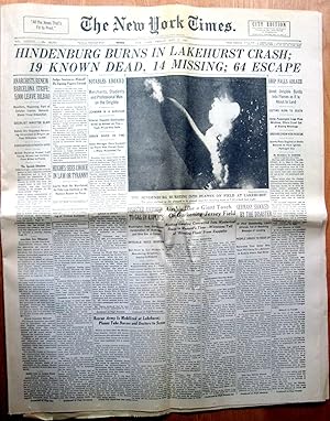 Hindenburg Burns in Lakehurst Crash; 19 Known Dead, 14 Missing; 64 Escape