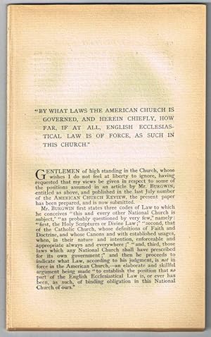 "By What Laws the American Church Is Governed, and Herein Chiefly, How Far, I at All, English Ecc...