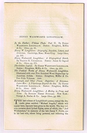 Seller image for Henry Wadsworth Longfellow. [original single article from The American Church Review, Number 138 (July 1882), pp. 211-222] for sale by Cat's Cradle Books