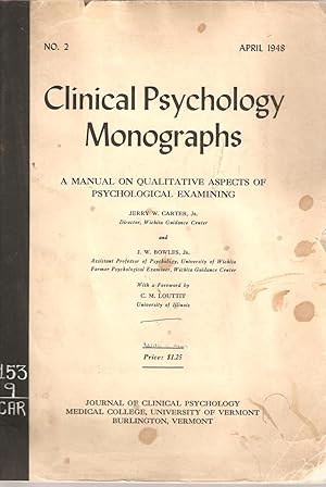 Imagen del vendedor de A Manual on Qualitative Aspects of Psychological Examining a la venta por Snookerybooks