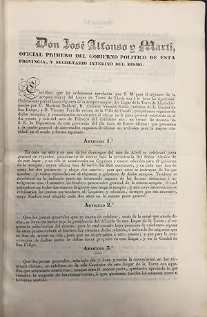 Ordenanzas para el buen régimen de la Acequia Mayor del Lugar de Torre de Lloris, Valencia