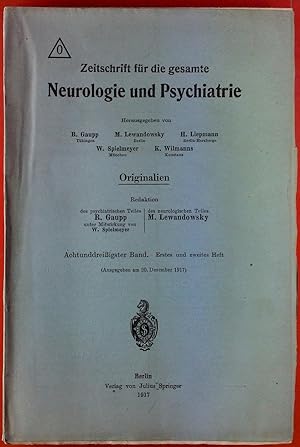 Bild des Verkufers fr Zeitschrift fr die gesamte Neurologie und Psychiatrie. 38. Band: erstes und zweites Heft. Karl Schaffer: ber normale und pathologische Hirnfurchung; etc. zum Verkauf von biblion2