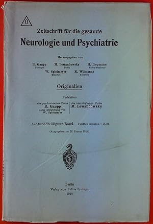 Bild des Verkufers fr Zeitschrift fr die gesamte Neurologie und Psychiatrie. 38. Band: Fnftes (Schlu-) Heft. Dr. Groekettler: ein durch psychogene Erkrankung vorgetuschter Hirntumor; etc. zum Verkauf von biblion2