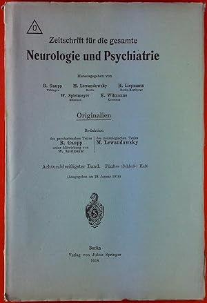 Bild des Verkufers fr Zeitschrift fr die gesamte Neurologie und Psychiatrie. 38. Band: Fnftes (Schlu-) Heft. Dr. Groekettler: ein durch psychogene Erkrankung vorgetuschter Hirntumor; etc. zum Verkauf von biblion2