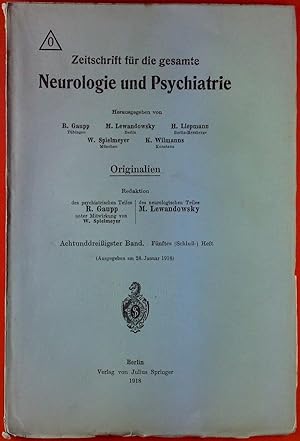 Bild des Verkufers fr Zeitschrift fr die gesamte Neurologie und Psychiatrie. 38. Band: Fnftes (Schlu-) Heft. Dr. Groekettler: ein durch psychogene Erkrankung vorgetuschter Hirntumor; etc. zum Verkauf von biblion2