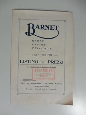 Bild des Verkufers fr Barnet carte, lastre, pellicole. Listino dei prezzi zum Verkauf von Coenobium Libreria antiquaria