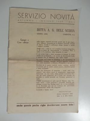 Servizio novita'. Ditta A. G. Dell'Aqua, Genova. Catalogo macchine fotografiche