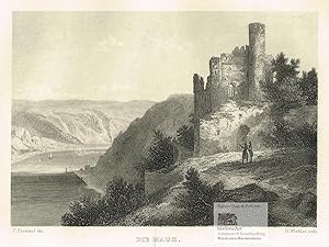 Imagen del vendedor de Maus. Ansicht der Ruine von Burg Maus mit weitem Blick ins Rheintal bei St. Goarshausen. Original-Stahlstich von Winkles nach Frommel um 1830 a la venta por historicArt Antiquariat & Kunsthandlung