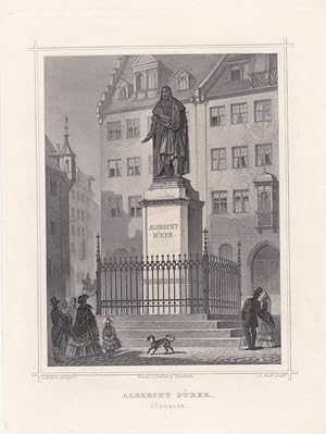 Nürnberg, Denkmal Albrecht Dürer, Franken, Stahlstich um 1855 von J.L. Raab nach L. Rohbock, Blat...