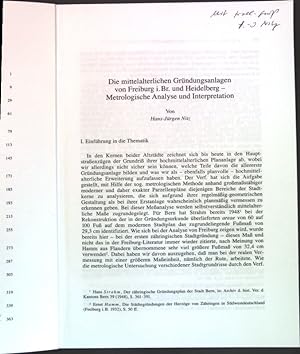 Seller image for Die mittelalterlichen Grndungsanlagen von Freiburg i. Br. und Heidelberg: Metrologische Analyse und Interpretation. for sale by books4less (Versandantiquariat Petra Gros GmbH & Co. KG)