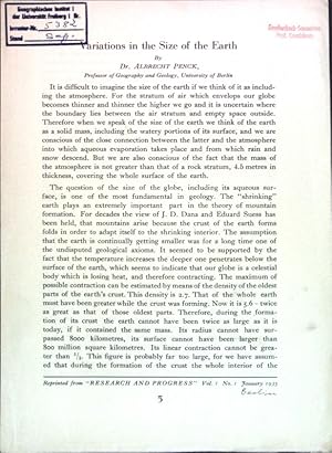 Bild des Verkufers fr Variations in the Size of the Earth; zum Verkauf von books4less (Versandantiquariat Petra Gros GmbH & Co. KG)