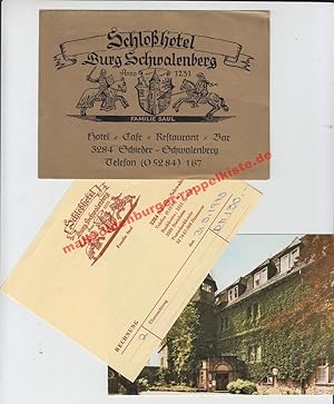 Schloßhotel BURG SCHWALENBERG Flyer & Postkarte & Rechnung (1975)
