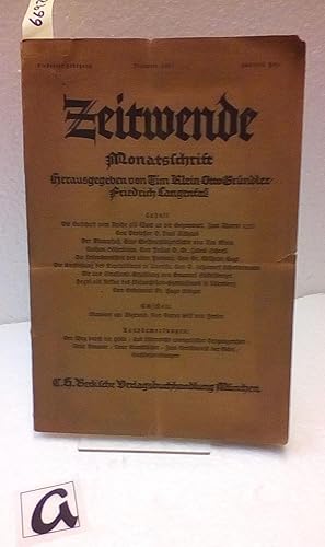 Seller image for Zeitwende. Monatsschrift. Zeitschrift. for sale by AphorismA gGmbH