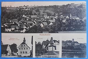 Heinsheim. Totalansicht, Rathaus und Gasthaus zum Anker, Denkmal, Ehrenberg. s/w Ansichtskarte.