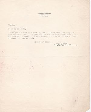 Seller image for TYPED LETTER SIGNED BY AMERICAN AUTHOR AND SCREENWRITER ACHMED ABDULLAH. for sale by Blue Mountain Books & Manuscripts, Ltd.