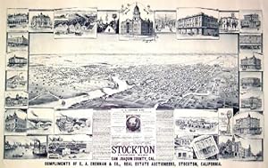 Stockton Looking East. San Joaquin County, Cal. Original Bird's Eye View. [LITHOGRAPH]