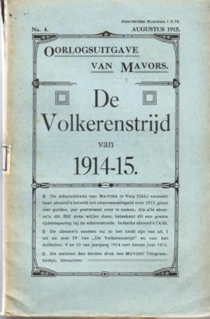 Imagen del vendedor de De volkerenstrijd van 1914-15. IV. De operatin te land. A. In het Westen. I. 2 Augustus-31 October. (Oorlogsuitgave van Mavors No. 4. Augustus 1915). a la venta por Antiquariaat Clio / cliobook.nl