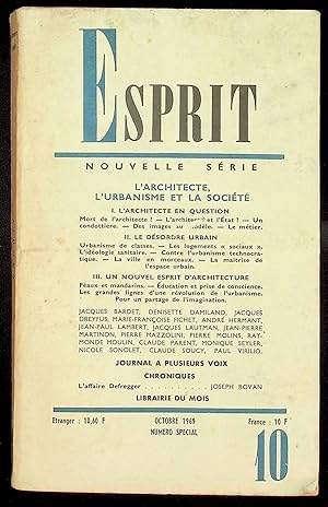 Bild des Verkufers fr Esprit n385 Octobre 1969 Numro spcial. L'architecte, l'urbanisme et la socit zum Verkauf von LibrairieLaLettre2