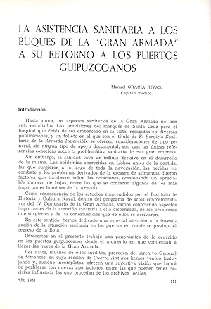 Seller image for LA ASISTENCIA SANITARIA A LOS BUQUES DE LA "GRAN ARMADA" A SU RETORNO A LOS PUERTOS GUIPUZCOANOS / 12 PAGINAS ORIGINALES DEL AO 1983, ESTUDIO COMPLETO, TEXTO INTEGRO for sale by Libreria 7 Soles