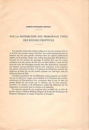Imagen del vendedor de SUR LA DISTRIBUTION DES PRINCIPAUX TYPES DES ROCHES ERUPTIVES (1 PAGINAS ORIGINALES DEL AO 1928, ESTUDIO COMPLETO, TEXTO INTEGRO) a la venta por Libreria 7 Soles