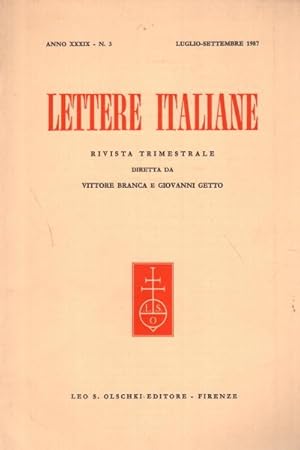 Seller image for Lettere italiane, anno XXXIX - N. 3 for sale by Di Mano in Mano Soc. Coop