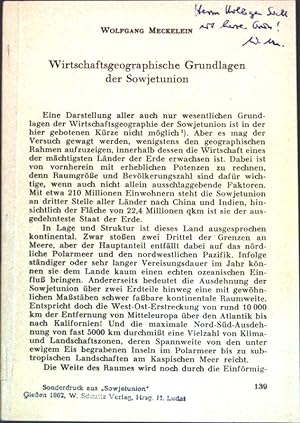 Imagen del vendedor de Wirtschaftsgeographische Grundlagen der Sowjetunion; a la venta por books4less (Versandantiquariat Petra Gros GmbH & Co. KG)