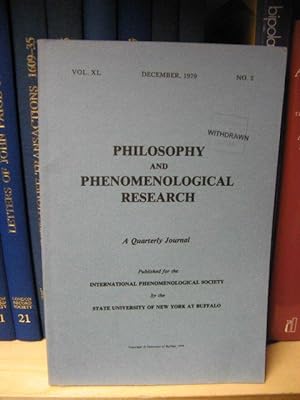 Immagine del venditore per Philosophy and Phenomenological Research: A Quarterly Journal: Vol. XL, No. 2, December, 1979 venduto da PsychoBabel & Skoob Books