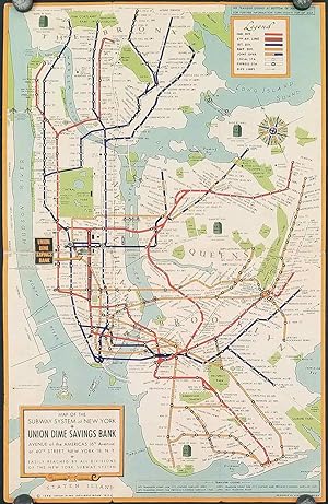 New York Subways. Map title: Map of the Subway System of New York.