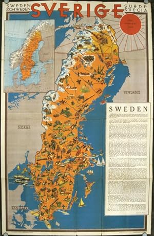 Sweden. Map title: Sverige. (Sweden Schweden Suede Suecia). The Midnight Sun.