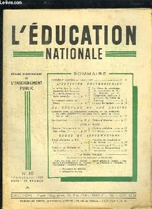 Seller image for L'EDUCATION NATIONALE N30 - 16 NOVEMBRE 1950 - Sommaire : Notions et Culture - La rentre dans le cole maternelles de la Seine - Le commerce extrieur de la France - Un thme de coordination des enseignements en 6E : les lphants - etc. for sale by Le-Livre