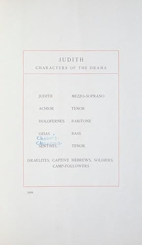 Seller image for Judith Lyric Drama for Soli, Chorus and Orchestra Text by William Chauncy Langdon. [Piano-vocal score] for sale by J & J LUBRANO MUSIC ANTIQUARIANS LLC