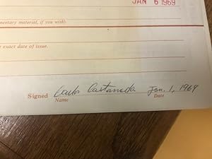 Biographical Questionnaire Signed by Carlos Castaneda January 1, 1968