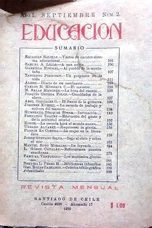 Educación Año I.- N° 2. Santiago de Chile, Septiembre de 1922. Revista mensual de difusión cultur...