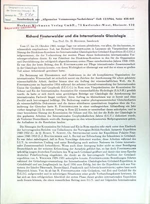 Bild des Verkufers fr Richard Finsterwalder und die Internationale Glaziologie. zum Verkauf von books4less (Versandantiquariat Petra Gros GmbH & Co. KG)