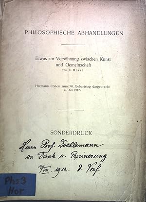 Bild des Verkufers fr Etwas zur Vershnung zwischen Kunst und Gemeinschaft Sonderdruck / Philosophische Abhandlungen zum Verkauf von books4less (Versandantiquariat Petra Gros GmbH & Co. KG)