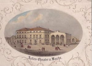 St.Pauli - Actien-Theater u. Wache. Kolorierte Lithographie im Oval von Julius Gottheil.