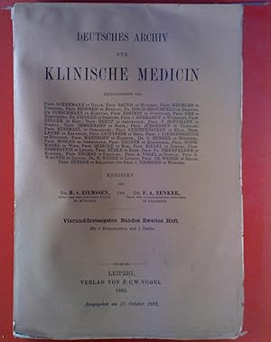 Bild des Verkufers fr Deutsches Archiv fr klinische Medicin. 34. Band, 2. Heft. F. Penzoldt: Beitrge zur Lehre von der Acetonurie und von verwandten Erscheinungen; Plessing: ueber Febris herpetica oder Febricula als Infektionskrankheit; etc. zum Verkauf von biblion2