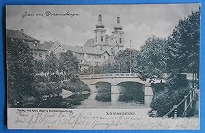 Gruss aus Donaueschingen. Schützenbrücke. s/w Ansichtskarte.