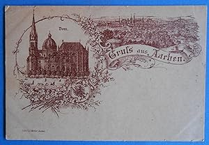 Gruss aus Aachen. Lithographie von Ed. Wedler, Aachen. Feld-Postkarte. Rotes Kreuz, Aachen.