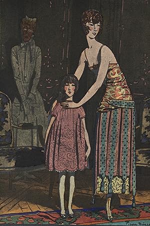 Seller image for Dites bonsoir et.au lit. Robe du soir et robe d'enfant, de Jeanne Lanvin (pl.5, La Gazette du Bon ton, 1921 n1) for sale by Librairie Le Feu Follet