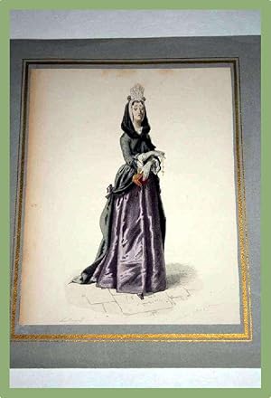 Bild des Verkufers fr Trs belle gravure XIX me aquarelle reprsentant une femme avec un livre de messe et un chapelet. zum Verkauf von JOIE DE LIRE