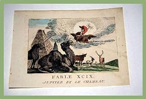 Gravure début XIXème siècle coloriée. FABLE XCIC. Jupiter et le chameau.
